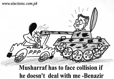 Musharaf has to face collision if he doesn't deal with me - Benazir